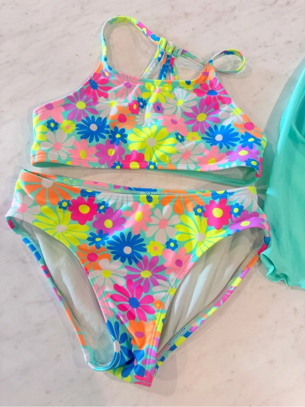 Cat & Jack Floral Bikini Set with Aqua Rash Guard